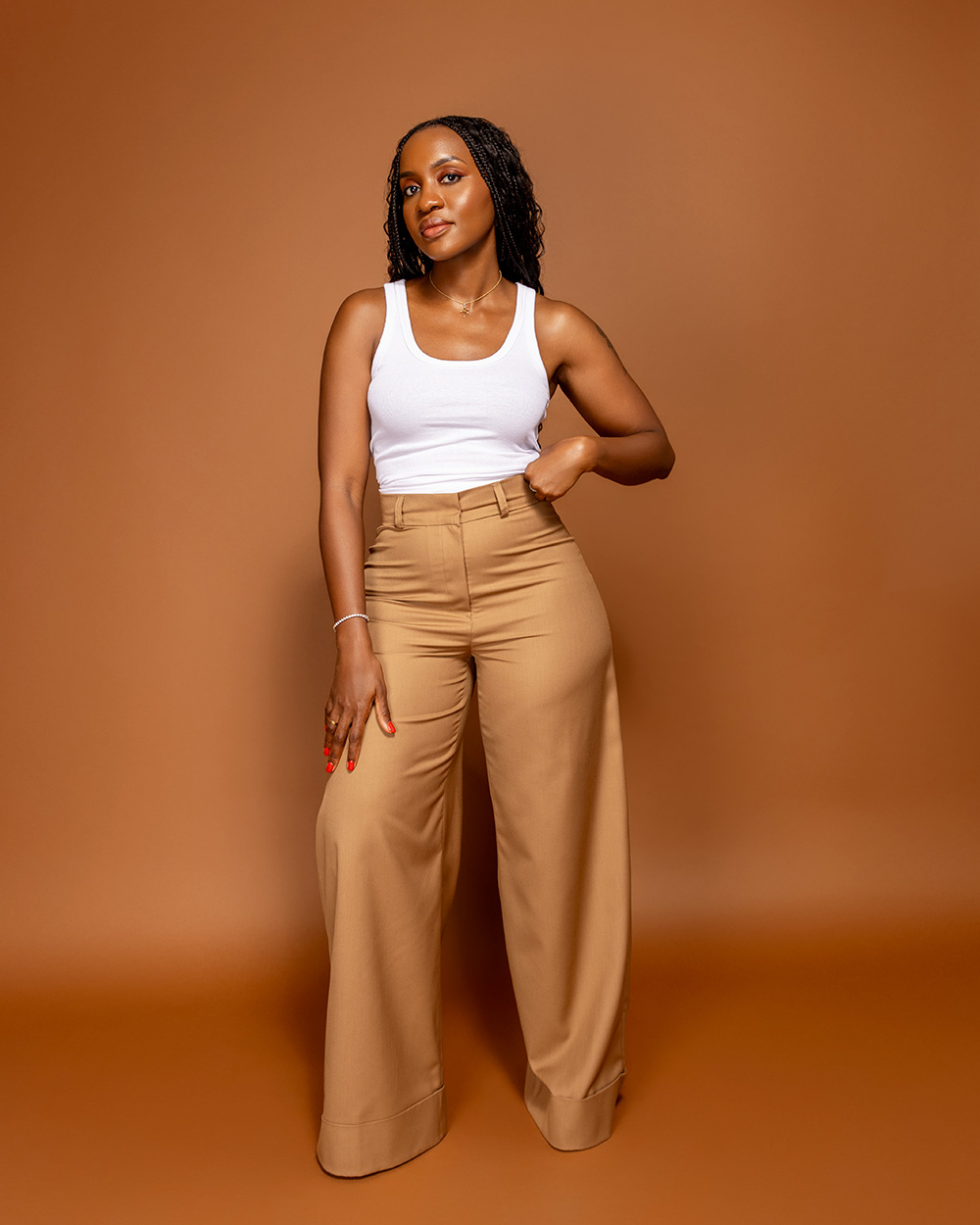 Sand cuffed hem flat front pants